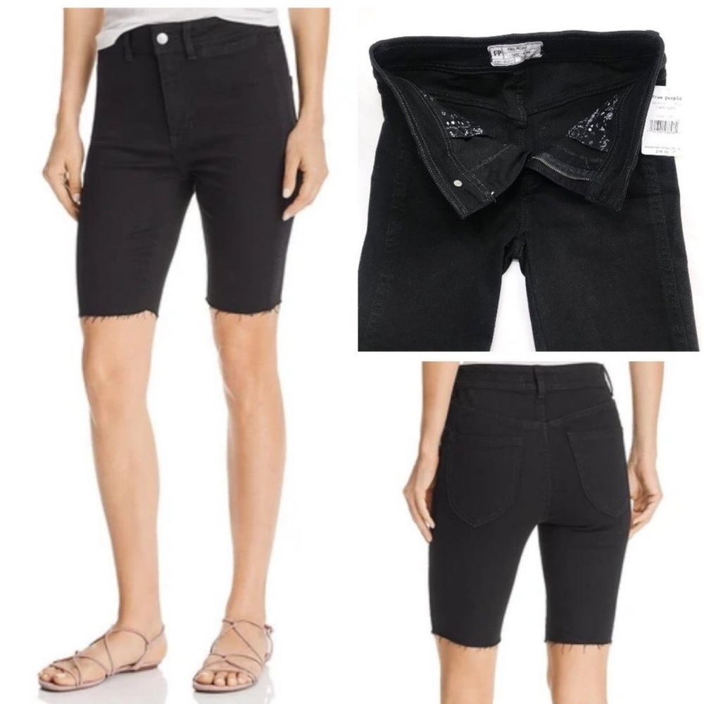 We The Free Black Denim Bermuda Shorts Cutoff 26
